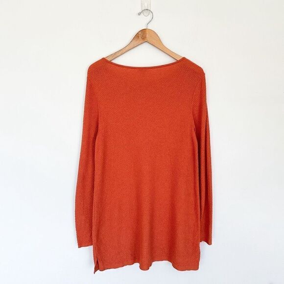 J. Jill Women’s Orange Waffle Knit Long Sleeve Tunic Top - Picture 2 of 6